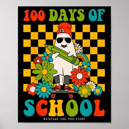 Retro Groovy 100 dagen van schoolleraren Kinder GH Poster (Voorkant)