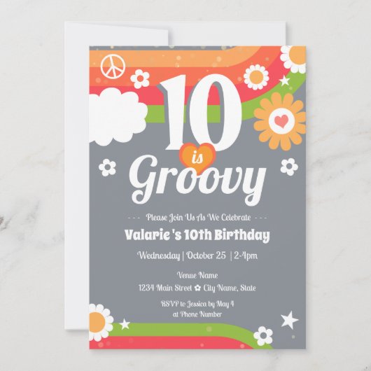 Retro Groovy 10e verjaardag Kaart (Voorkant)