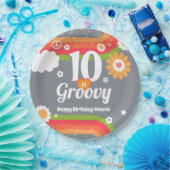 Retro Groovy 10e verjaardag Papieren Bordje (Feest)
