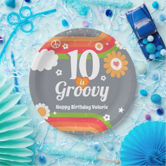 Retro Groovy 10e verjaardag Papieren Bordje (Feest)
