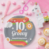 Retro Groovy 10e verjaardag Papieren Bordje (Feest)