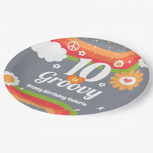 Retro Groovy 10e verjaardag Papieren Bordje (Gekanteld)