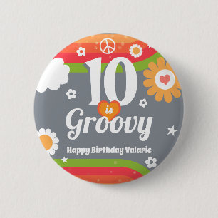 Retro Groovy 10e verjaardag Ronde Button 5,7 Cm