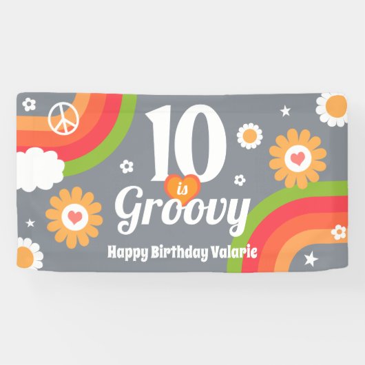 Retro Groovy 10e verjaardag Spandoek (Horizontaal)