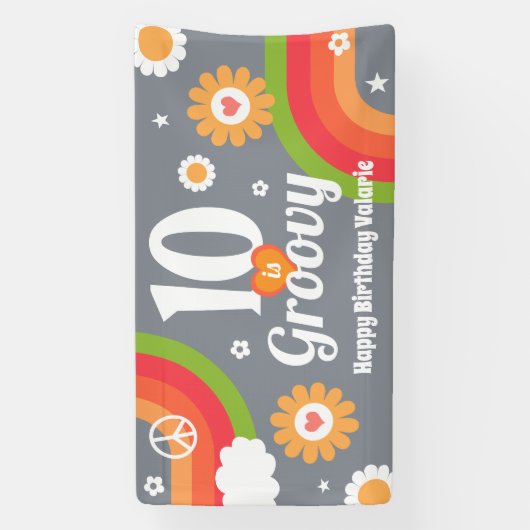 Retro Groovy 10e verjaardag Spandoek (Verticaal)