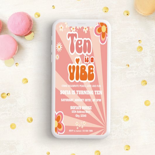 Retro Groovy 10e Verjaardagsuitnodiging Sjabloon Kaart