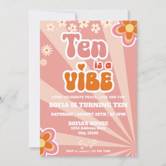 Retro Groovy 10e Verjaardagsuitnodiging Sjabloon Kaart (Voorkant)