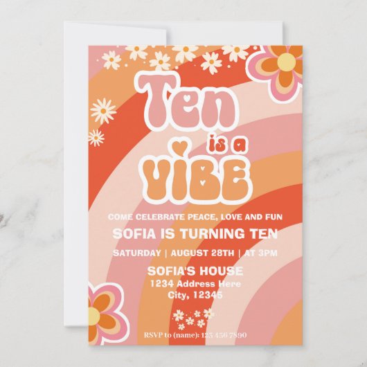 Retro Groovy 10e Verjaardagsuitnodiging Sjabloon Kaart (Voorkant)