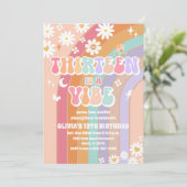 Retro Groovy 13e verjaardagsuitnodiging Kaart (Staand voorkant)