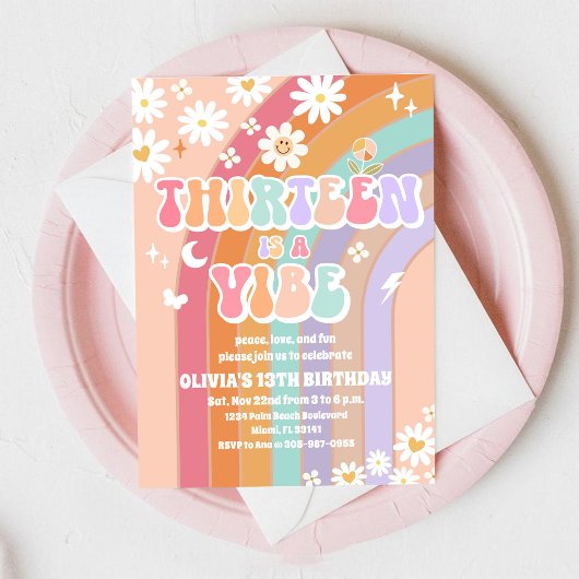 Retro Groovy 13e verjaardagsuitnodiging Kaart