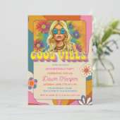 Retro Groovy 1960s Hippie thema uitnodiging (Staand voorkant)