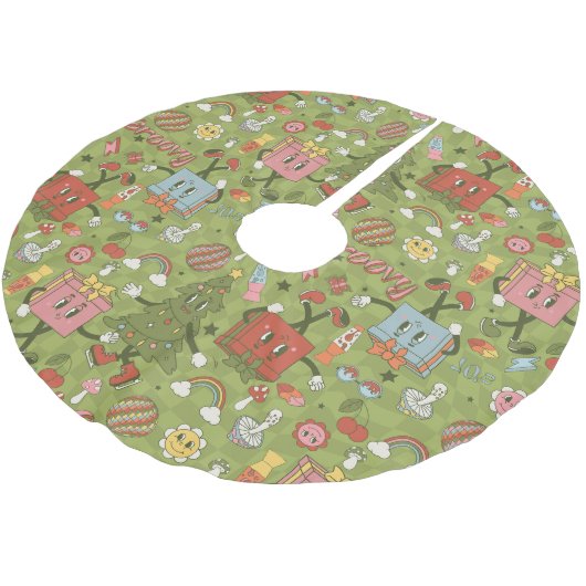 retro groovy 1970 disco christmas tree green check kerstboom rok (Gekanteld)