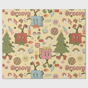 retro groovy 1970s disco kerstboom cadeaupapier