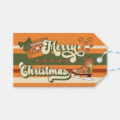 Retro Groovy 1970s Merry Christmas Cadeaulabel (Voorkant (Horizontaal))