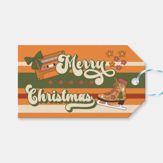 Retro Groovy 1970s Merry Christmas Cadeaulabel (Voorkant (Horizontaal))