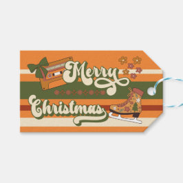 Retro Groovy 1970s Prettig Kerstfeest Cadeaulabel