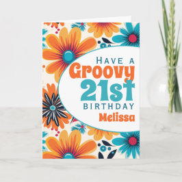 Retro Groovy 21e verjaardag Bloemkracht Kaart