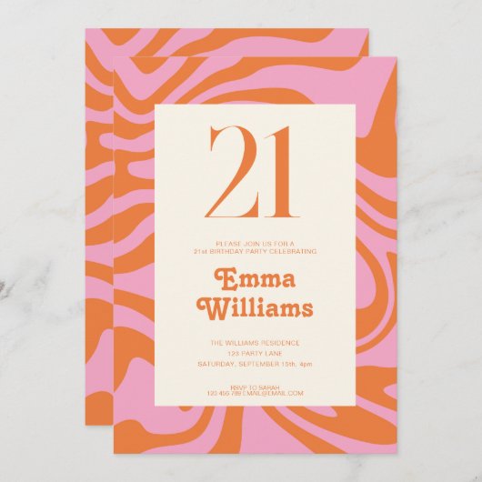 Retro Groovy 21ste verjaardagsfeestje Kaart (Voorkant / Achterkant)