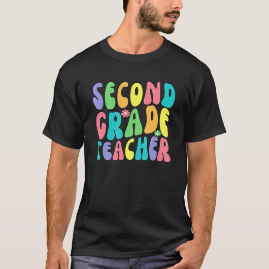 Retro Groovy 2e graad leraar Eerste dag Terug T T-shirt (Voorkant)