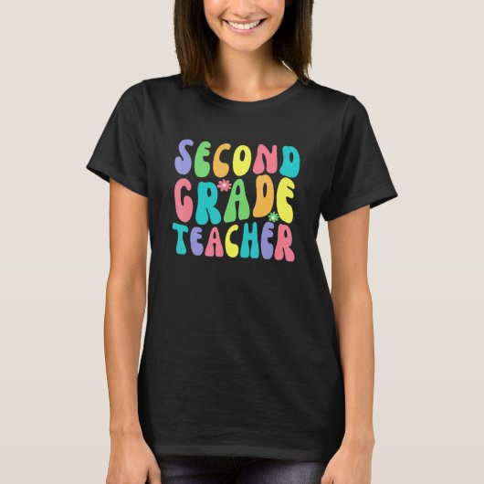Retro Groovy 2e graad leraar Eerste dag Terug T T-shirt (Voorkant)