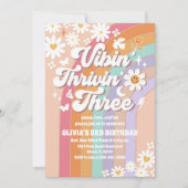 Retro Groovy 3e verjaardagsuitnodiging Kaart (Voorkant)