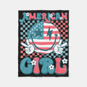 Retro Groovy 4th of July Glimlach Amerikaans meisj Fleece Deken