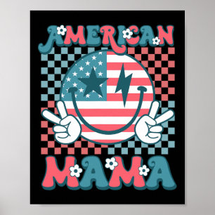 Retro Groovy 4th of July Glimlach voor Mama Amer Poster