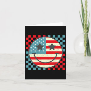 Retro Groovy 4th of July Smile Checkered WO Kaart