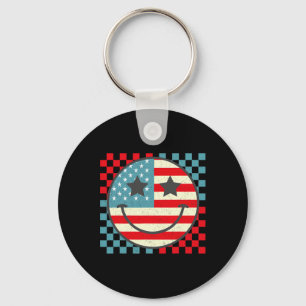 Retro Groovy 4th of July Smile Checkered WO Sleutelhanger