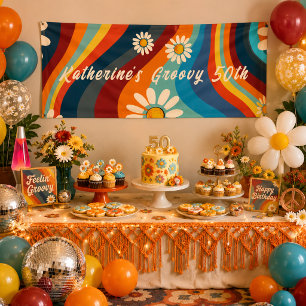 Retro Groovy 50e verjaardag aangepaste naam Spandoek
