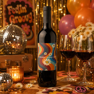 Retro Groovy 50e Verjaardag Wijn Etiket