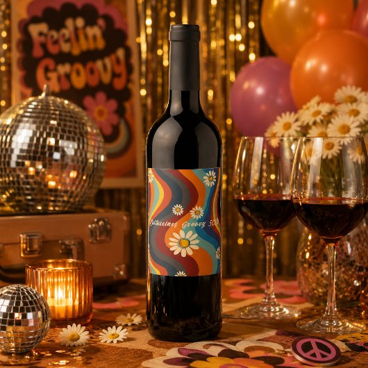 Retro Groovy 50e Verjaardag Wijn Etiket