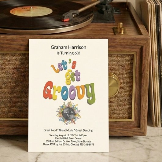 Retro Groovy 60e verjaardagsuitnodiging Kaart