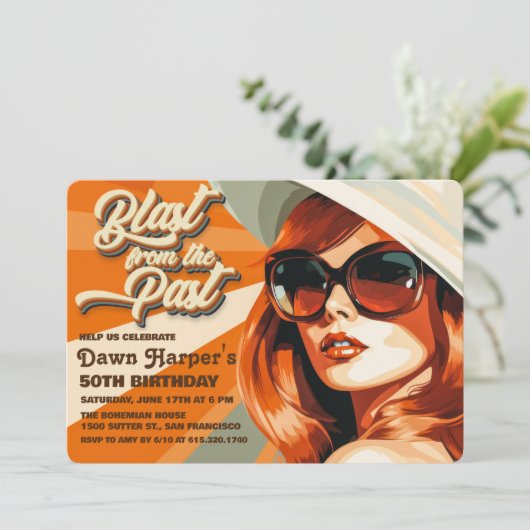 Retro Groovy 60s 70s Uitnodiging (Staand voorkant)