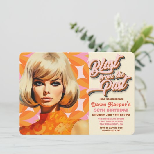 Retro Groovy 60s 70s Uitnodiging (Staand voorkant)