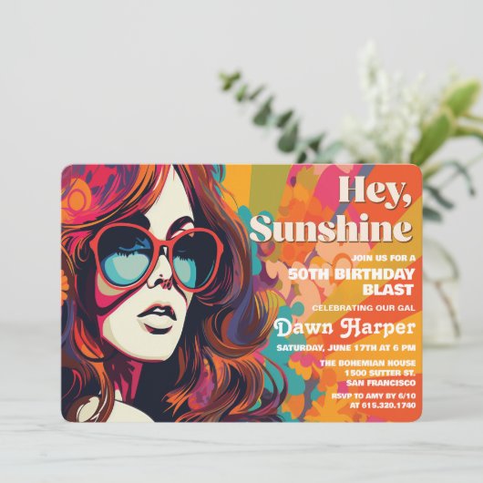 Retro Groovy 60s 70s Uitnodiging (Staand voorkant)