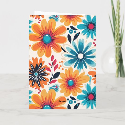 Retro Groovy 60th Verjaardag Bloemkracht Kaart (Achterkant)