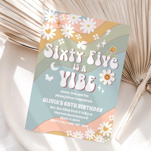 Retro Groovy 65th Birthday Invitation Kaart