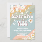 Retro Groovy 65th Birthday Invitation Kaart (Voorkant)