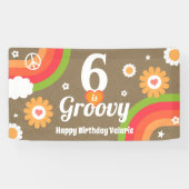 Retro Groovy 6de Verjaardag Kraft Papier Textuur Spandoek (Horizontaal)