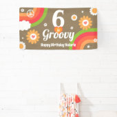 Retro Groovy 6de Verjaardag Kraft Papier Textuur Spandoek (Insitu)