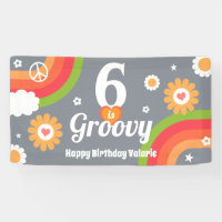 Retro Groovy 6e Verjaardag Banner