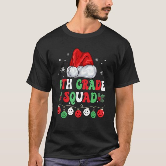 Retro Groovy 6th Grade Squad Christmas Teacher Li T-shirt (Voorkant)