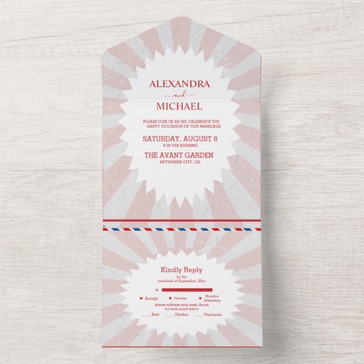 Retro Groovy 70'er jaren thema gedempte kleuren br All In One Uitnodiging (Binnen)