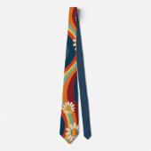 Retro Groovy 70'er Regenboog Madeliefje Stropdas (Voorkant)