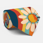 Retro Groovy 70'er Regenboog Madeliefje Stropdas (Opgerold)