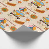 Retro groovy 70ies boho verjaardag gepersonaliseer cadeaupapier (Hoek)