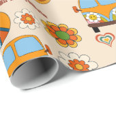 Retro groovy 70ies boho verjaardag gepersonaliseer cadeaupapier (Rol Hoek)