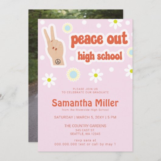 Retro Groovy 70s 80s Hippie Cute Photo Afstuderen Kaart (Voorkant / Achterkant)