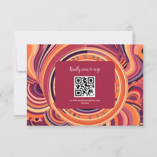 Retro groovy 70s abstract patroon trouwjurk RSVP kaartje (Voorkant)